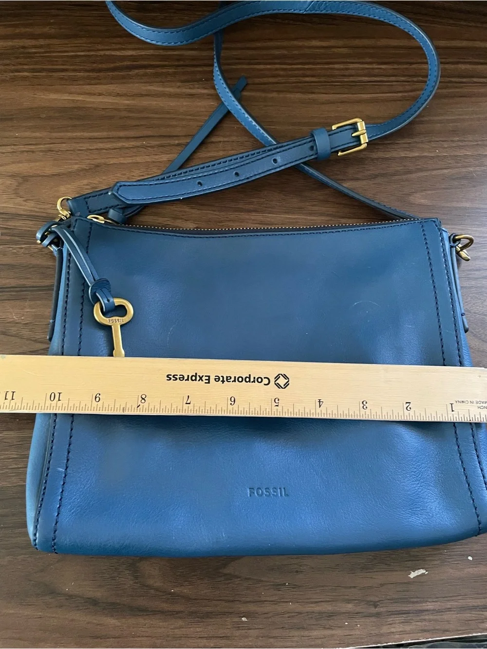 Fossil Navy Leather Crossbody Bag with Gold Hardware